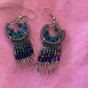 Elegant Beaded Silver and Blue Earrings